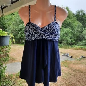 Navy Tankini Bathing Suit with Chevron Design size Medium